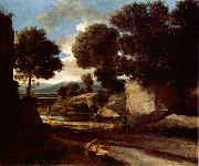 Nicolas Poussin Landscape with Travellers Resting oil painting